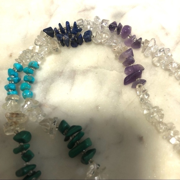 STERLING Turquoise Amethyst Lapis Malachite Agate Tigers Eye Necklace 27” - Picture 6 of 11